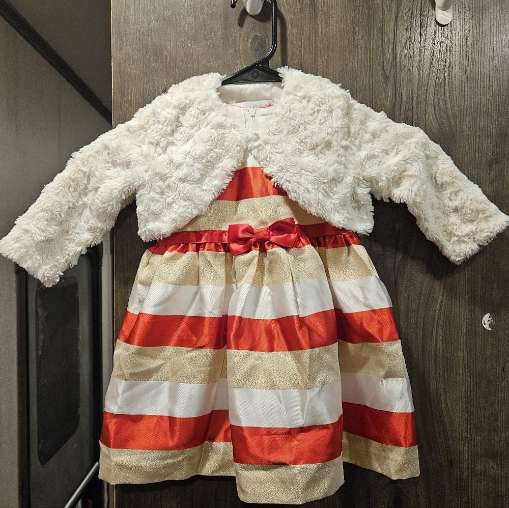 Bonnie Baby Red Dress with Gold Trim